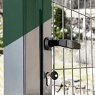 Produktbild von Gartentor Tor für Gartenzaun Zaun 100 cm hoch Gartentür aus Metall für Stabmattenzaun Abschließbar inkl. Pfosten Anthrazit V2Aox