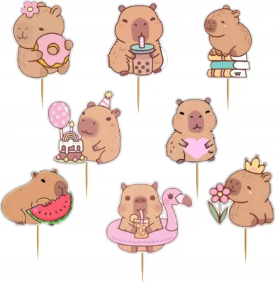 Obrázok produktu pre Dekorácia Topper Cake Picks Muffins Capybara Birthday Party 8ks.