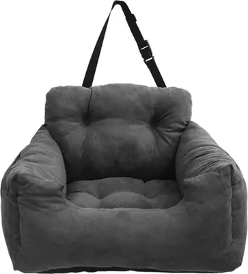 Obrázek produktu pro Sedačka pro psa do auta Pelíšek pro psa 32 * 50 * 55 cm, s bezpečnostním pásem, do auta, domů a na všechna roční období, multifunkční pelíšek pro psa, tmavě šedý