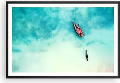 Produktbild von Gerahmtes Poster - Schwarzer Rahmen - Insel Boot Schiff Ozean - 91,5x61 cm - Wand Bild - Wanddeko - Wandbilder - Wandposter - Bilderrahmen - Bilder - Kunstdruck - Wandbild - P2BAA91x61-2923