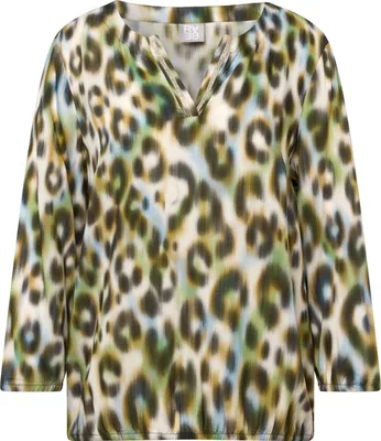 Produktbild von RABE Damen Bluse in Khaki mit Animal-Print und Glitzerkante, Größe 38, aus fließender Qualität