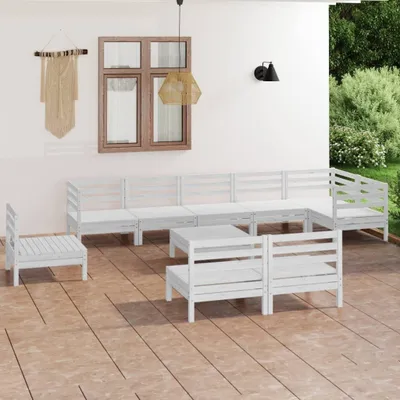 Produktbild von The Living Store 10-tlg. Garten-Lounge-Set Massivholz Kiefer Weiß