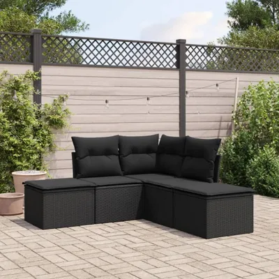 Produktbild von Design 5-tlg. Garten-Sofagarnitur mit Kissen Schwarz Poly Rattan, Gartenmöbel-Sets 2024 Neu