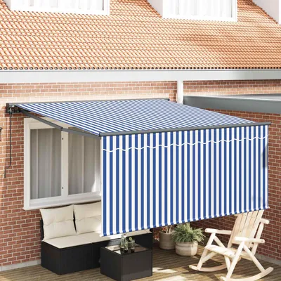 Obrázok produktu pre Maison Exclusive – Zatiahnuteľná markíza, modrá a biela, 350 x 250 cm