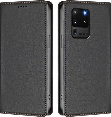 Image de Etui en cuir pour Samsung Galaxy S20 Ultra 5G, étui magnétique en cuirPolyuréthaneavec support Noir