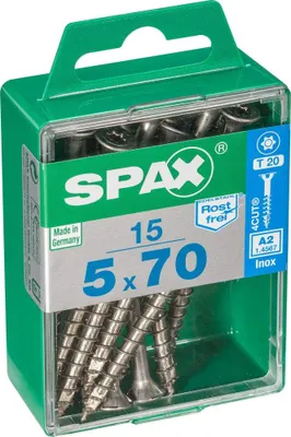 Produktbild von Packung mit 15 Edelstahlschrauben, Torx-Antrieb, 5x70 mm