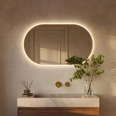 Zdjęcie produktu dla Lustro owalne z oświetleniem LED - podgrzewane i przeciwmgielne - 100 x 60 cm - Genua