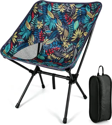 Imagen del producto de Silla de camping ultraligera, plegable, con capacidad de hasta 150 kg, que incluye una bolsa de transporte y bolsillos laterales, ideal para actividades al aire libre