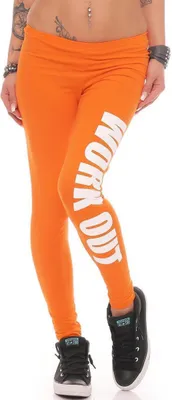 Produktbild von Damen Sport Leggings Baumwolle Stretch Slim Fit EU Orange S/36