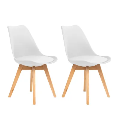 Produktbild von FURNIFY® 2er Set Esszimmerstühle BJÖRN | Skandinavische Stühle mit Polyurethan Kissen & Buchenholz-Beinen | Weiß