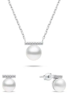 Produktbild von Elegantes Silberschmuck-Set mit Perlen SET249W (Ohrringe, Halskette)