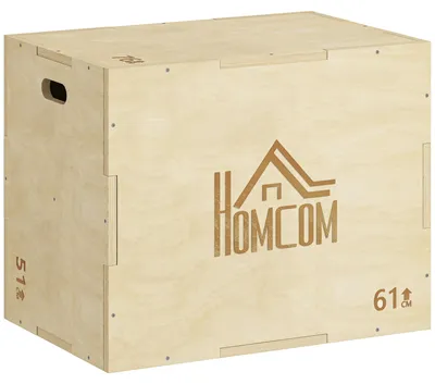 Produktbild von 3-in-1 Plyo Box Holz Plyometrische Sprungbox mit 3 Sprunghöhen Griffen 61 x 51 x 76 cm Naturholz