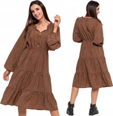 Produktbild von Damen Midikleid Langärmelig Fließend Modisch Elegant Rüschen MORAJ M
