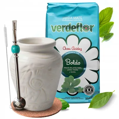 Productafbeelding van Startpakket Yerba Mate Verdeflor Matero Aztek + Bombilla en onderzetter