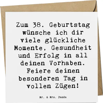 Produktbild von Mr. & Mrs. Panda Klappkarte Spruch 38. Geburtstag Glück - Weiß - Geschenk, Happy Birthday, 38 Jahre, Glückwunsch, doppelkarte, Glückwunschkarte, Grußkarte, Feiere