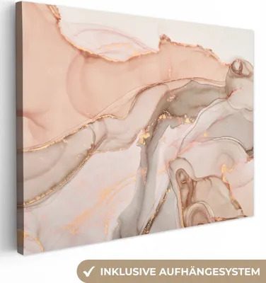 Produktbild von MuchoWow® - Leinwandbilder - Marmor - Rosa - Rosa, Wandbild, Wanddeko Bilder Wohnzimmer, 80x60 cm