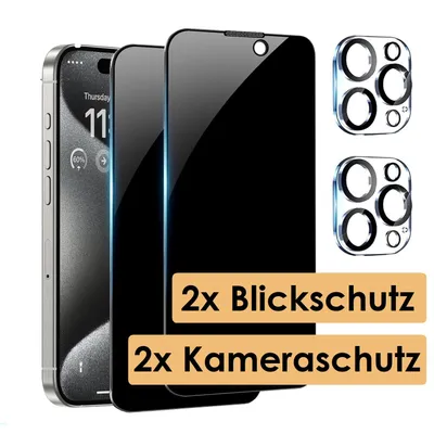 Produktbild von 2x Blickschutzfolie Sichtschutzglas + 2x Kameraschutz für iPhone 17e