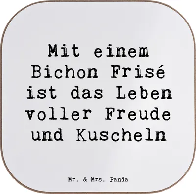 Produktbild von Mr. & Mrs. Panda Untersetzer für Gläser Spruch Bichon Frisé Freude - Weiß - Geschenk, Hunderassen Beschreibung, Hunderasse, Glas, Familienhunde, Treue Gefährten, Vielfalt