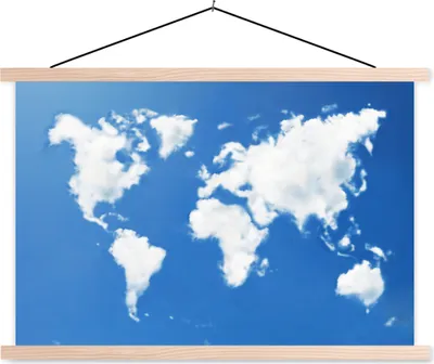 Produktbild von MuchoWow® Textilposter Weltkarte - Wolken - Himmel - Kinder - Jungen - Mädchen 60x40 cm mit holzfarbenen Rahmen - Bilder