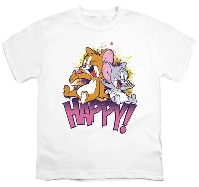 Obrázok produktu pre Tričko s motívom Tom a Jerry – "Happy!" – pre deti, model TV37247 (veľkosť 152-158), biela farba
