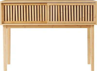 Zdjęcie produktu dla Stolik konsolowy "Ypäjä" z 2 przesuwanymi drzwiami 110 x 39 x 81 cm bambus