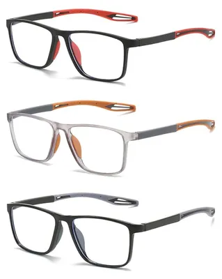 Immagine prodotto di Occhiali da lettura sportivi, confezione da 3 paia, realizzati in materiale TR90, design quadrato, con filtro anti-luce blu, ideali per l'utilizzo davanti agli schermi
