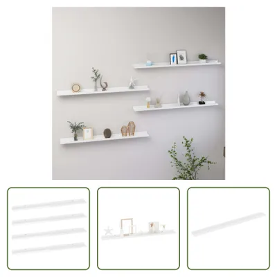 Obrázok produktu pre The Living Store Nástenné police 4 ks. Vysokolesklá biela 100x9x3 cm
