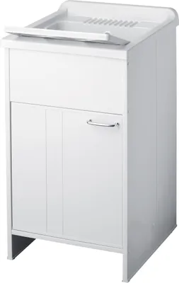 Image de SIGO Ensemble évier + meuble bas à 1 porte, raclette de nettoyage, blanc/argent 50 x 50 cm