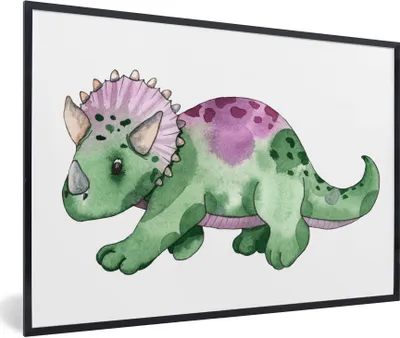 Produktbild von MuchoWow® Gerahmtes Poster Dinosaurier - Kinderzimmer - Grün - Jungen - Mädchen - Kinder 90x60 cm - Poster mit Schwarzem Bilderrahmen Wandposter Rahmen Foto Bilder - Fotorahmen - Foto-Plakat