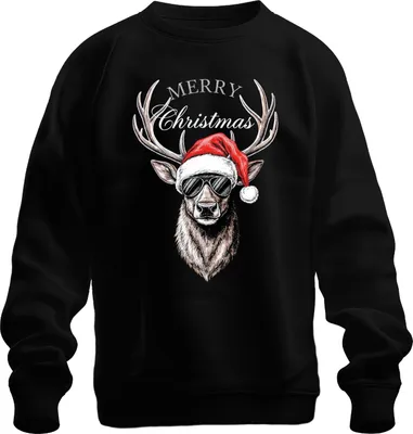 Produktbild von Rentier Weihnachten Merry Christmas Weihnachtsmütze Sonnenbrille Uni Sweatshirt Pullover, Schwarz, M