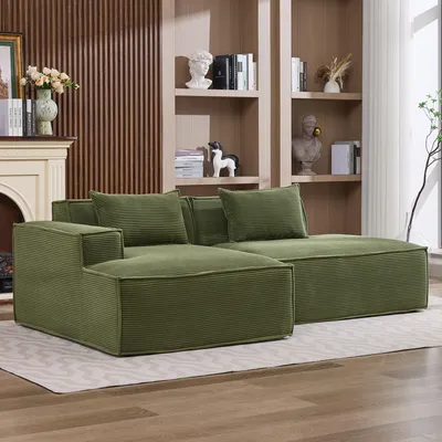 Produktbild von LVHOM Modulsofa Cordstoff 233cm, Bodentiefes Loungesofa 2-Sitzer mit Recamiere, Pflegeleichte Couch für Wohnzimmer, Ohne Montage, Grün