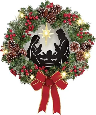 Produktbild von Weihnachtskranz für Heimdekoration, Türkranz, auffälliger, zart beleuchteter Krippenkranz, Rot, 35cm