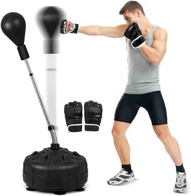 Imagen del producto de Kit de saco de boxeo con soporte, altura ajustable de 137 a 156 cm