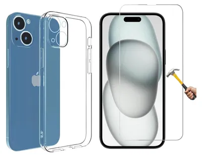 Produktbild von 2in1 Schutz-Set für iphone 15plus Silikon Schutzhülle Panzerglas Case Hülle transparent Cover Glasfolie Schutzfolie Schutzglas Handyhülle  15 plus