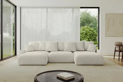 Produktbild von ALTDECOR Ecksofa in U-Form mit Schlaffunktion und Bettkasten - ONESK-U-v1 304x165x72 cm  Cremeweiß - Corner Sofa Bett Eckcouch Couch U-Form Schlafcouch Ausziehbar Wohnlandschaft Schlafsofa Cauchsofa
