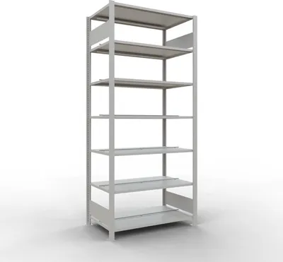 Produktbild von Schulte Büro-Fachbodenregal MULTIplus150 Stecksystem mit Mittelanschlag | Grundregal | Fachlast 150kg | 230x100x60cm | 7 Ebenen | Beidseitig nutzbar | Lichtgrau