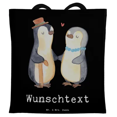Produktbild von Mr. & Mrs. Panda Personalisierte Tragetasche Pinguin Beste Großeltern der Welt - Schwarz - Personalisierte Geschenke, Personalisierter Stoffbeutel, Oma, Geschenk, Oppa