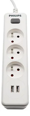 Image de Philips Power Strip Extension Cable White 3 Sockets 2Xusb 2M Spn3032Wa/60