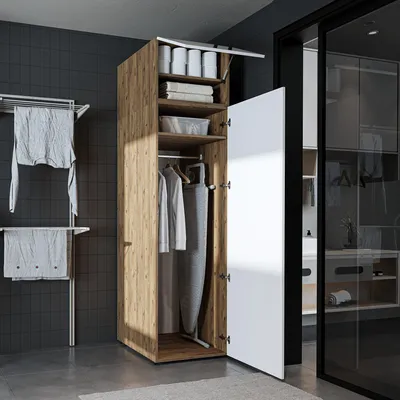 Image de Roomart  • Armoire haute DORA, 60 cm de large  • Blanc  • Chêne blanc • Chêne • Chêne anthracite