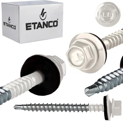 Obrázok produktu pre Samorezné skrutky ETANCO Trapézové skrutky do plechu RAL 9010 4,8 x 60 mm 100 ks.