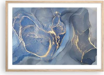 Produktbild von Gerahmtes Poster - Rahmen in heller Eiche - Gold Blau Farbe - 70x50 cm - Wand Bild - Wanddeko - Wandbilder - Kunstposter - Wandposter - Bilderrahmen - Bilder - Kunstdruck - P2NAA70x50-5029