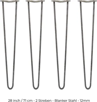 Zdjęcie produktu dla SKISKI Nogi 4 x 2 Nogi typu „hairpin” Nogi w kształcie szpilki do włosów Nogi stołowe Nogi krzesełowe Nogi meblowe Nogi stołowe typu „hairpin” 71 cm (wys.) x 12 mm (średnica) Stal surowa