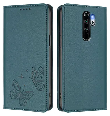 Obrázek produktu pro Kožené pouzdro pro Xiaomi Redmi Note 8 Pro, motýlí ražbou, peněženkové flip pouzdro se stojánkem Zelená
