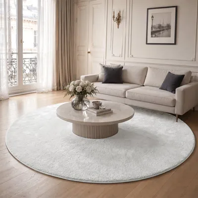 Produktbild von VOUNOT® Weicher Kurzflor Teppich Wohnzimmer mit Antirutschmatte ф200 cm Creme