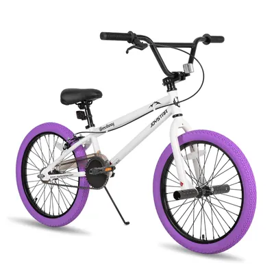 Produktbild von JOYSTAR Kinderfahrrad 20 Zoll BMX Fahrrad für Jungen Mädchen im Alter von 7-12 Jahren,Freestyle, Doppelbremsen, 2 pegs, Kettenschutz, Singlespeed,Lila