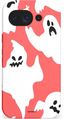 Productafbeelding van Casetastic hoesje geschikt voor Google Pixel 10a - Dubbellaagse bescherming - Halloween Spooky Ghosts - Fashion Case - Wit Roze Perzik