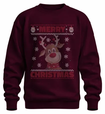 Imagen del producto de Suéter navideño "Feo" con diseño de reno, regalo de Navidad, uni, color burdeos, talla L