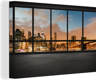 Produktbild von OneMillionCanvasses® - Leinwandbilder - 140x90 cm, Blick auf Manhattan in der herannahenden Nacht, Wandbilder Kunstdruck Wanddekoration