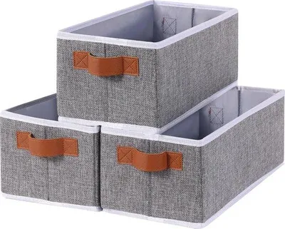 Produktbild von Famanu Aufbewahrungsbox Faltbar mit Griff - Grau, 38 x 15,5 x 13 cm, 3 Stück