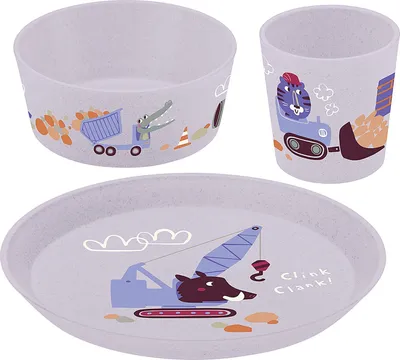 Produktbild von Koziol Geschirr-Set Connect Trucks 3-tlg., Teller, Schale, Becher, Kunststoff, Organic Grey, 8339747